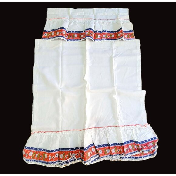 VTG Kitchen Cafe Curtain NOS 3 Pc Red & White Floral Polka Dot Panels Penneys - Picture 12 of 12